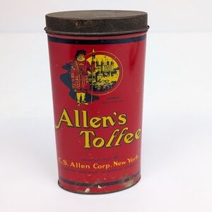 Antique Tall Red Allen's Toffee Metal Tin